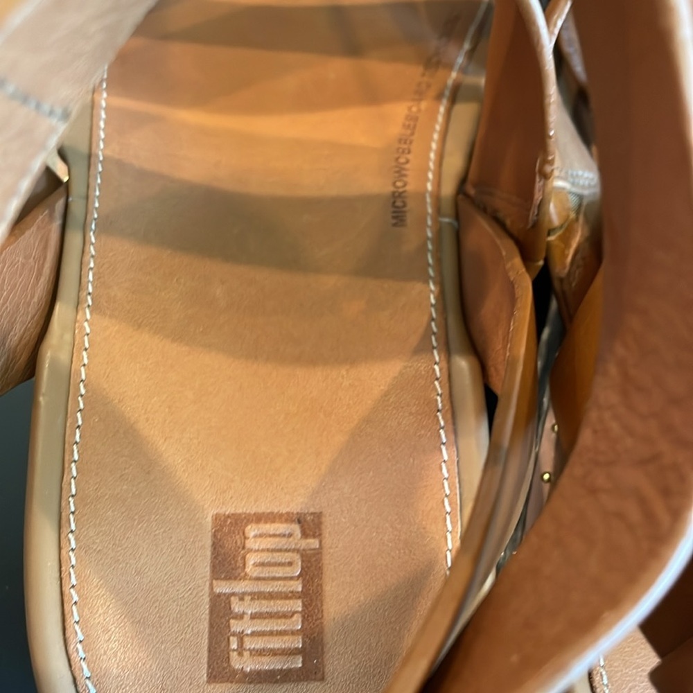 NWT FitFlop ELOISE light tan Espadrille Leather Wedge Back Strap Sandals Size 10 - Picture 11 of 12